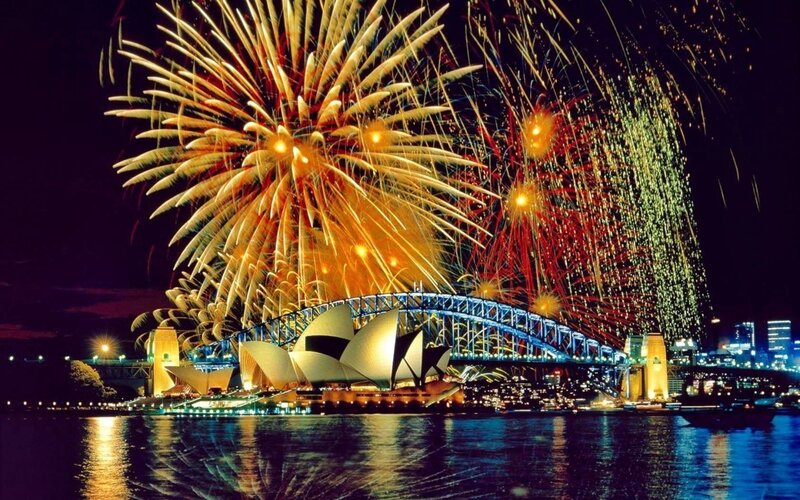 Fireworks over Harbor — Yellow, Festive