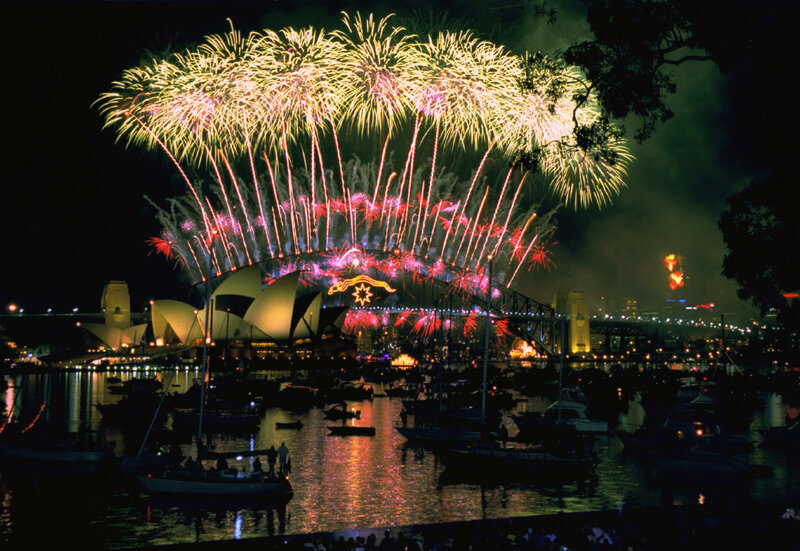 Fireworks over Harbor — Yellow