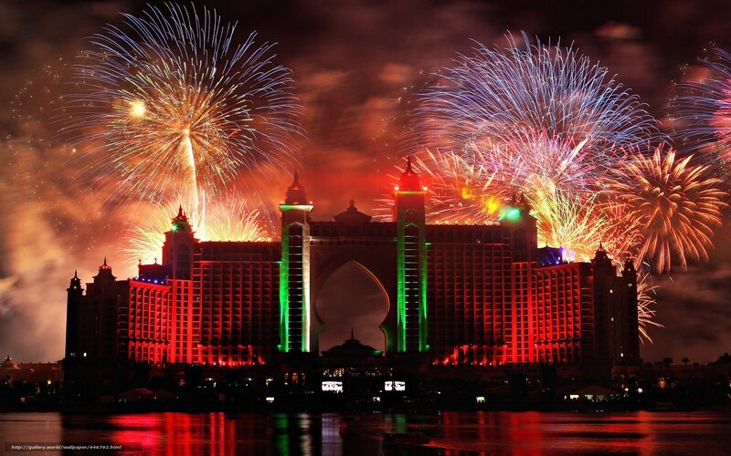 Fireworks over Hotel — Red, Celebratory