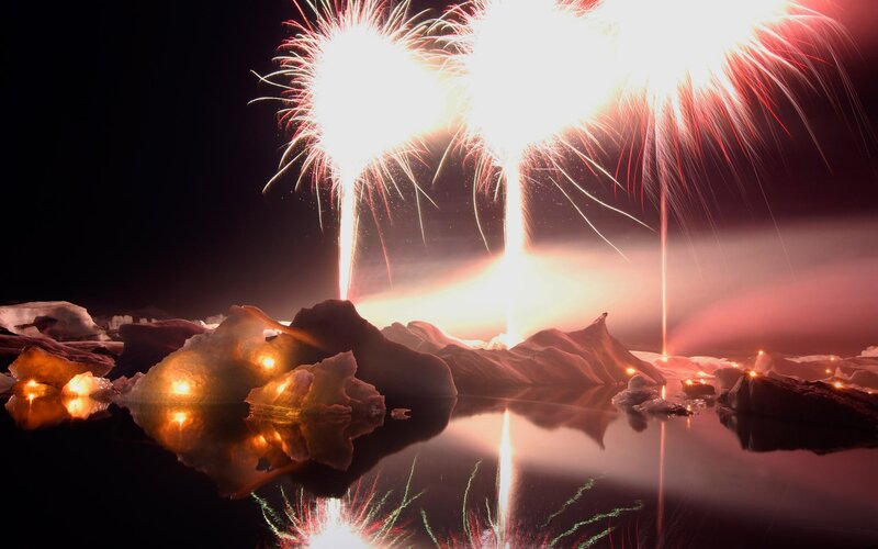 Fireworks over Icebergs