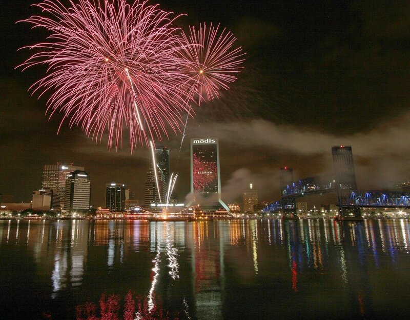 Fireworks over Jacksonville skyline