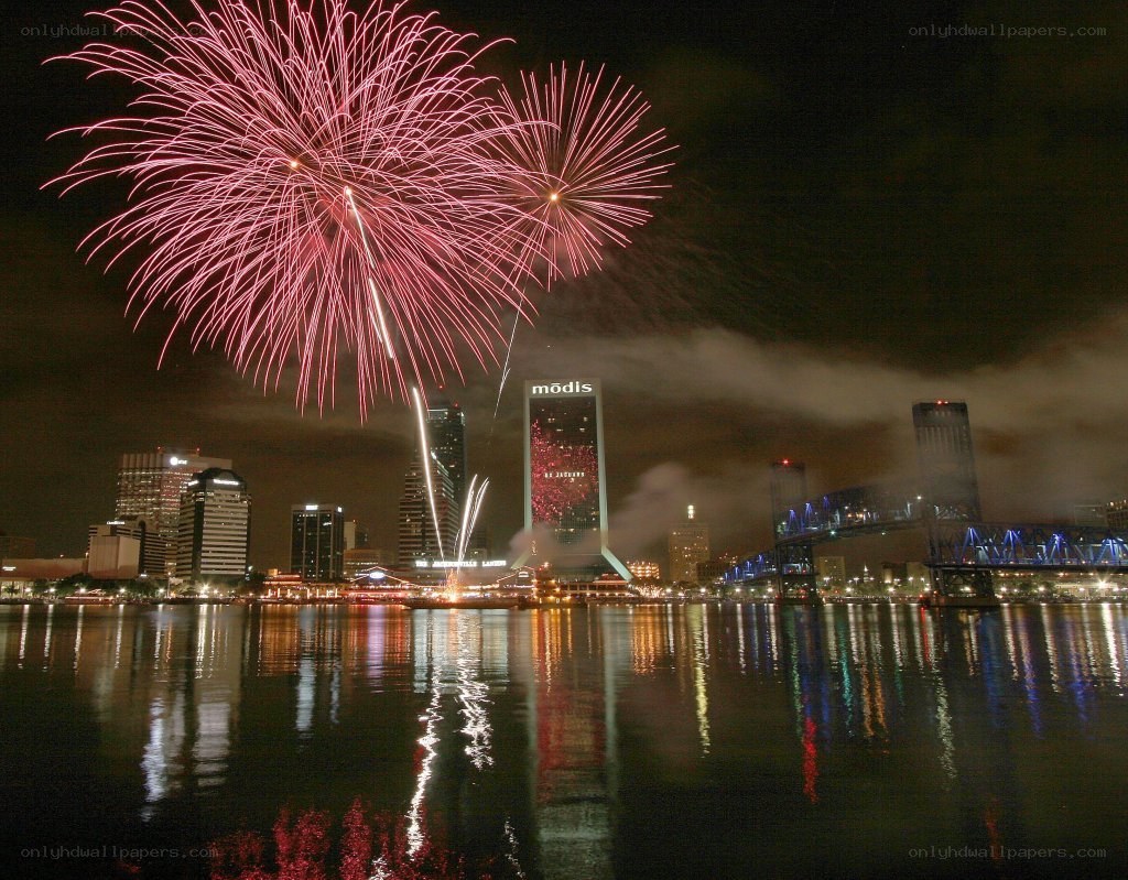 Fireworks over Jacksonville skyline