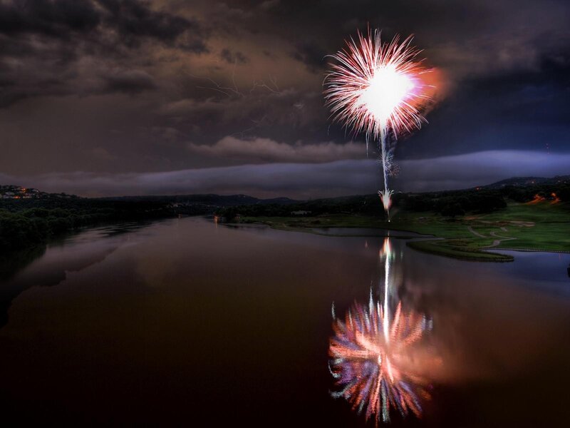 Fireworks over Lake — Black