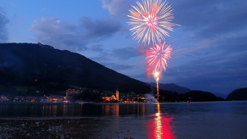 Fireworks over Lake — Blue, Celebratory, Night