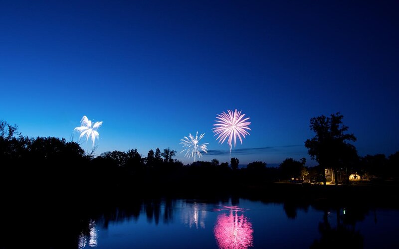 Fireworks over Lake — Blue, Serene