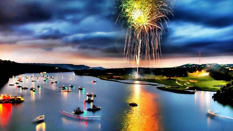 Fireworks over Lake — Blue
