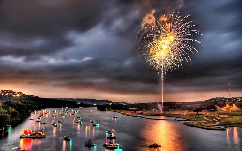 Fireworks over Lake — Dark Blue