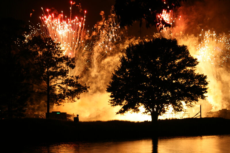 Fireworks over Lake — Orange