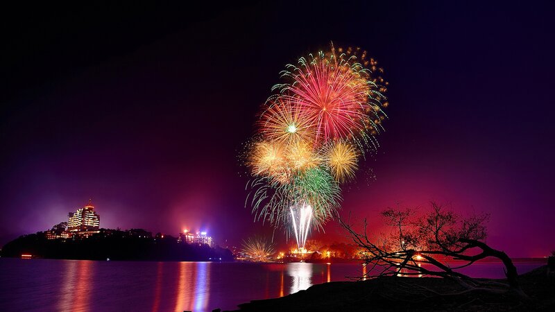 Fireworks over Lake — Purple, Festive