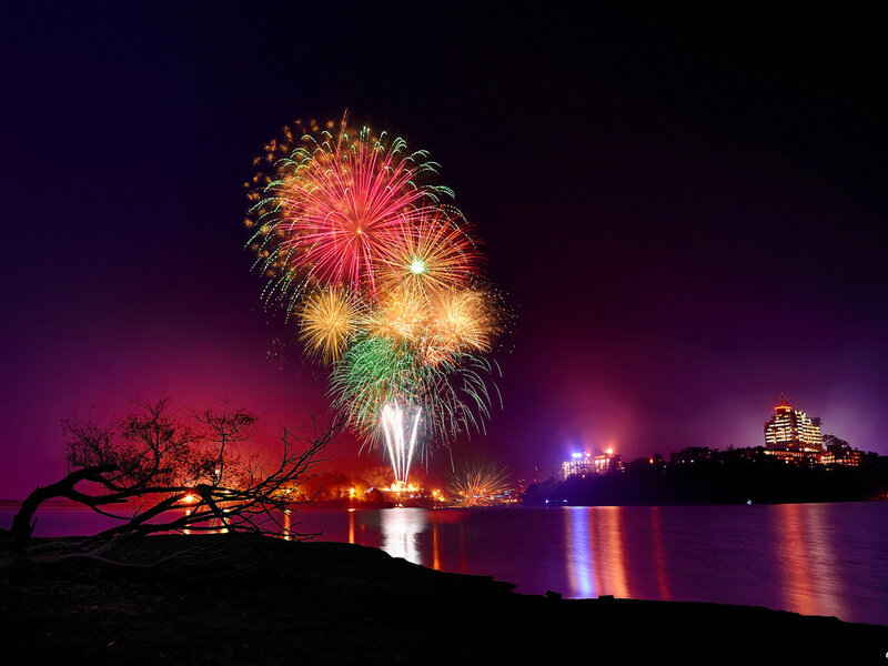 Fireworks over Lake — Purple