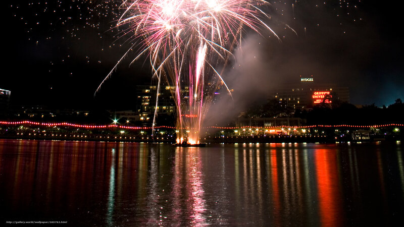 Fireworks over Lake — Red, Celebratory