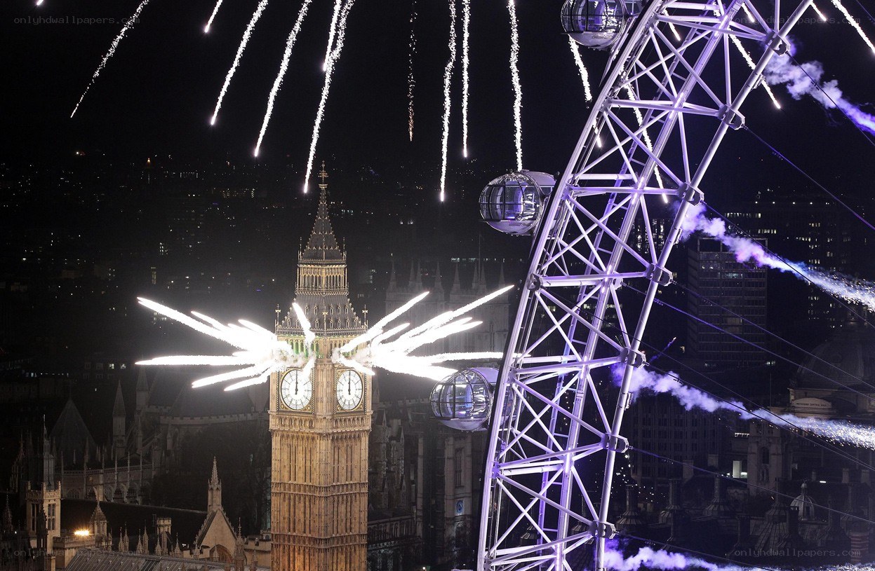 Fireworks over London landmarks
