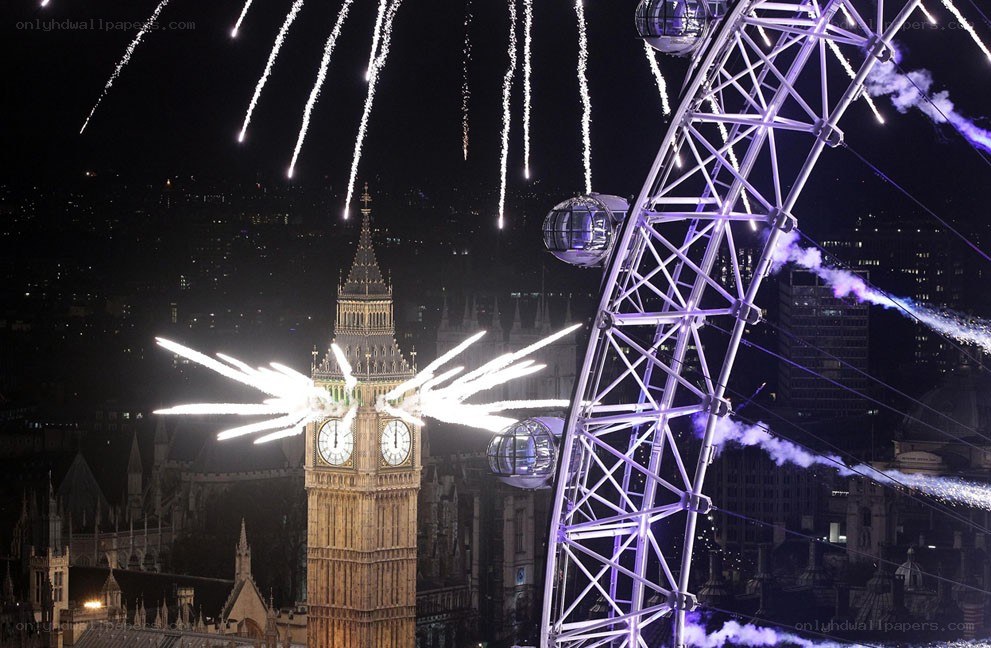 Fireworks over London landmarks