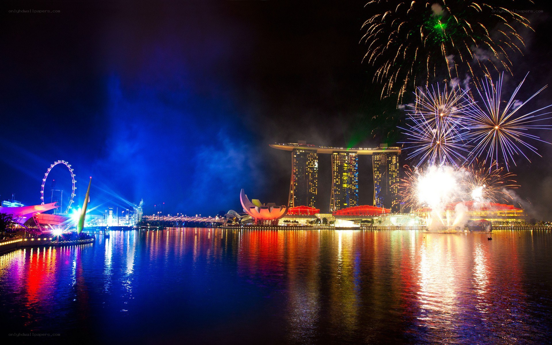 Fireworks over Marina Bay