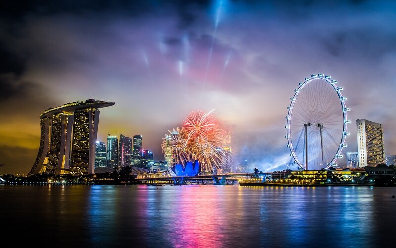 Fireworks over Marina Bay — Blue, Celebratory