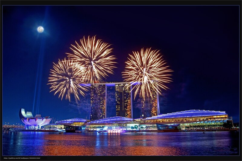 Fireworks over Marina Bay — Blue, Dramatic