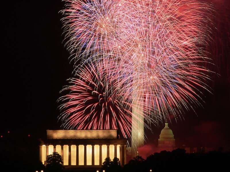 Fireworks over Monuments — Red