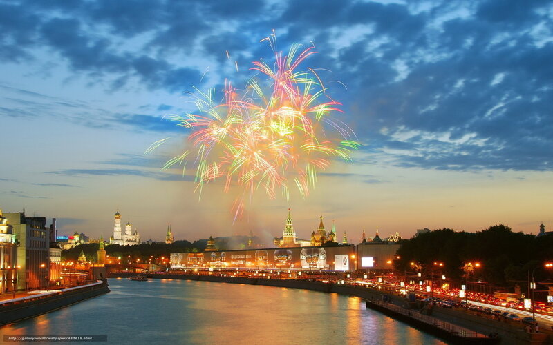 Fireworks over Moscow skyline