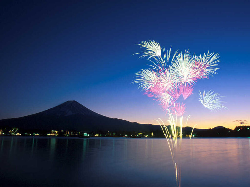 Fireworks over Mount Fuji