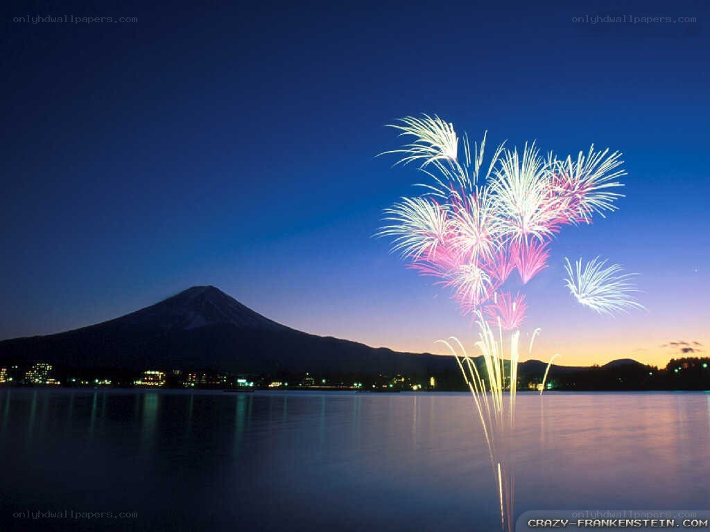 Fireworks over Mount Fuji