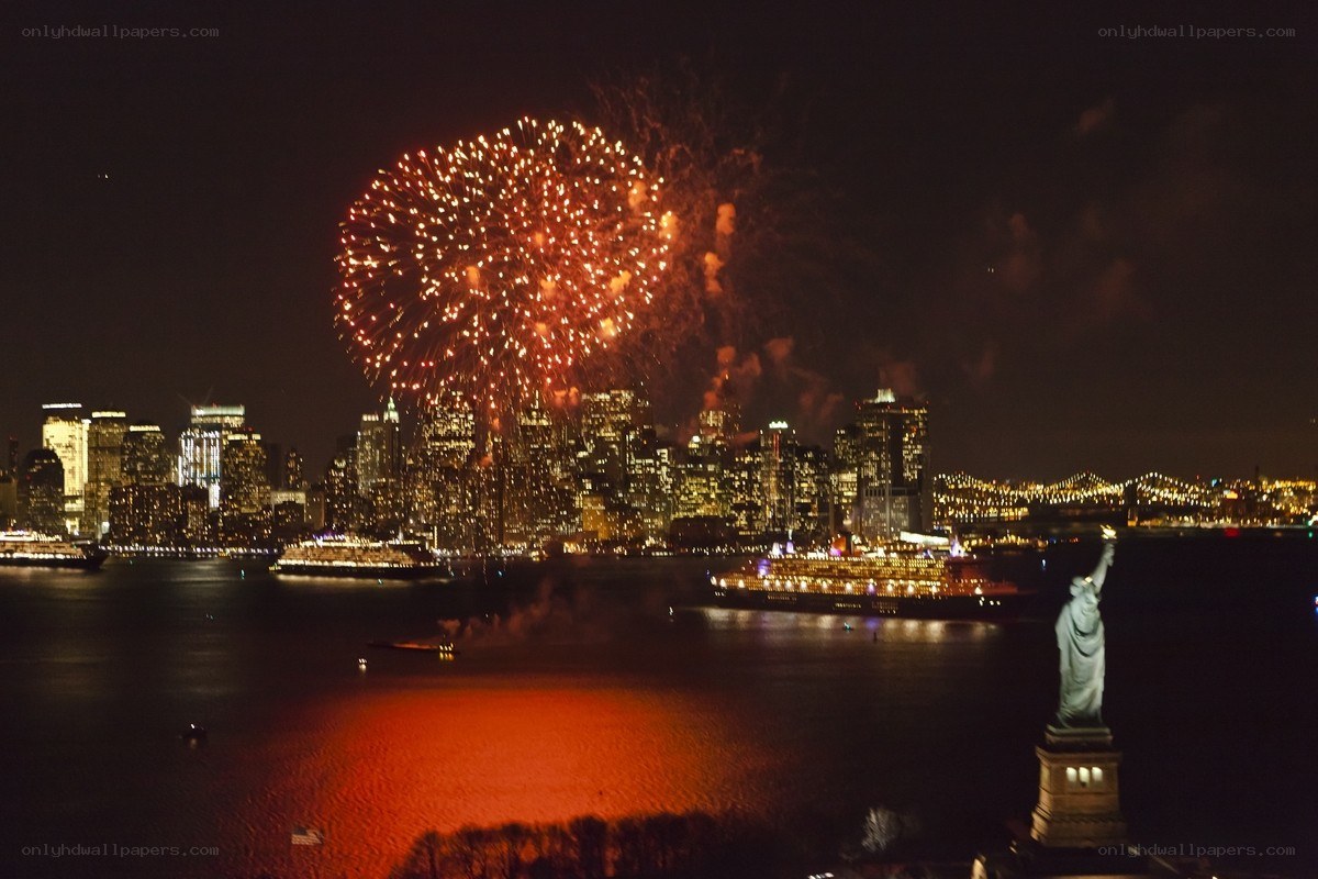 Fireworks over New York Harbor