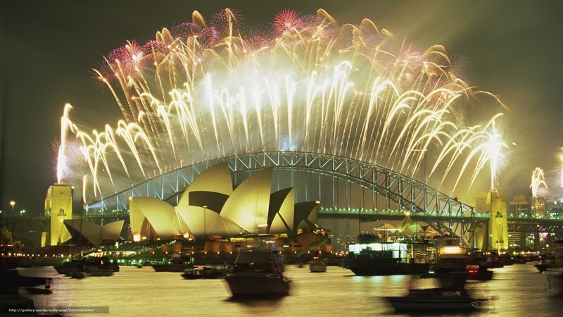 Fireworks over Opera House — Yellow, Celebratory