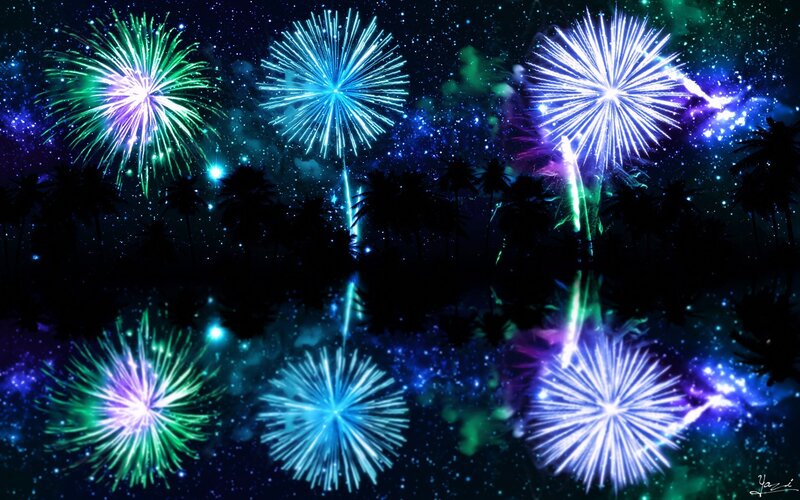 Fireworks over Palm Trees