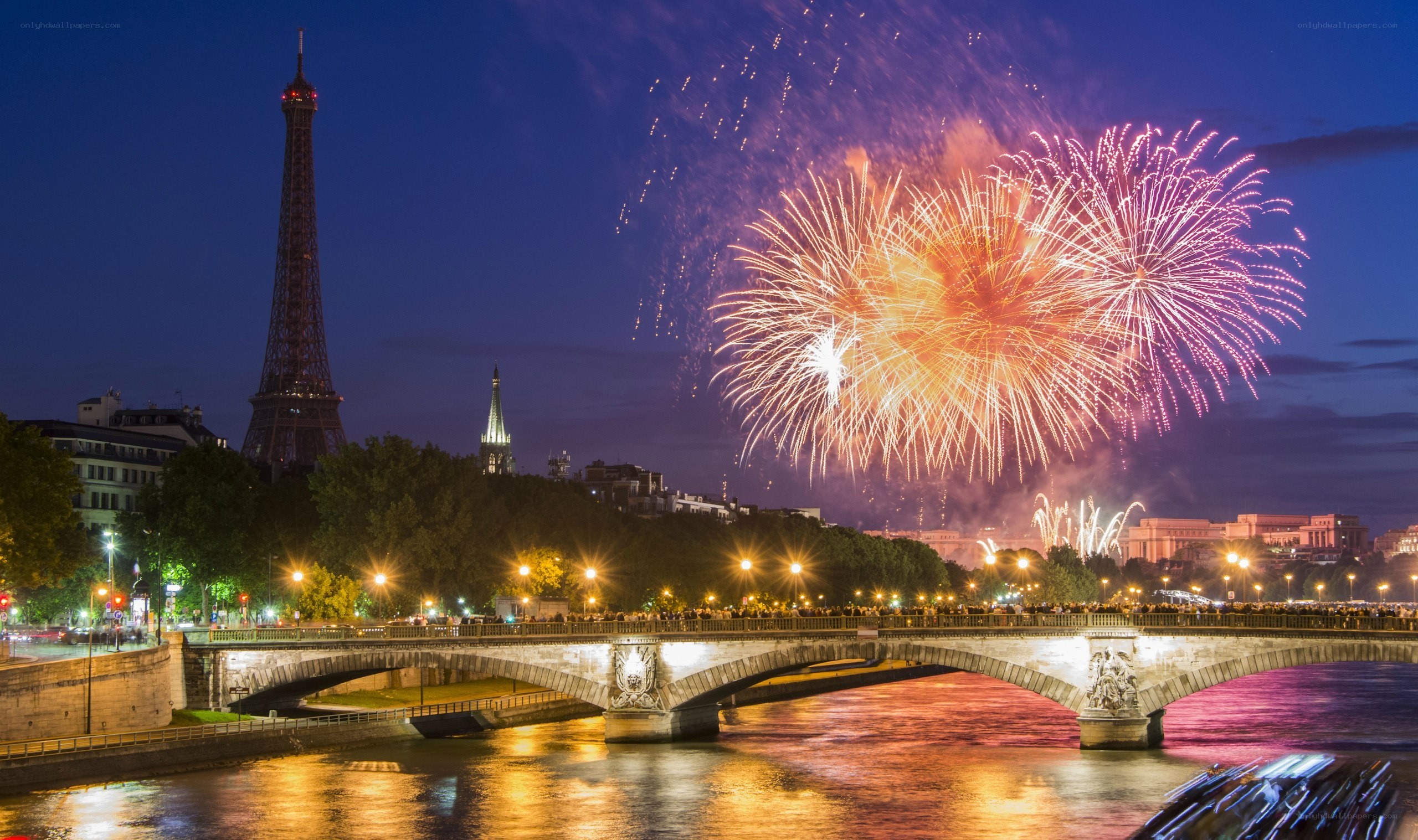 Fireworks over Paris at night