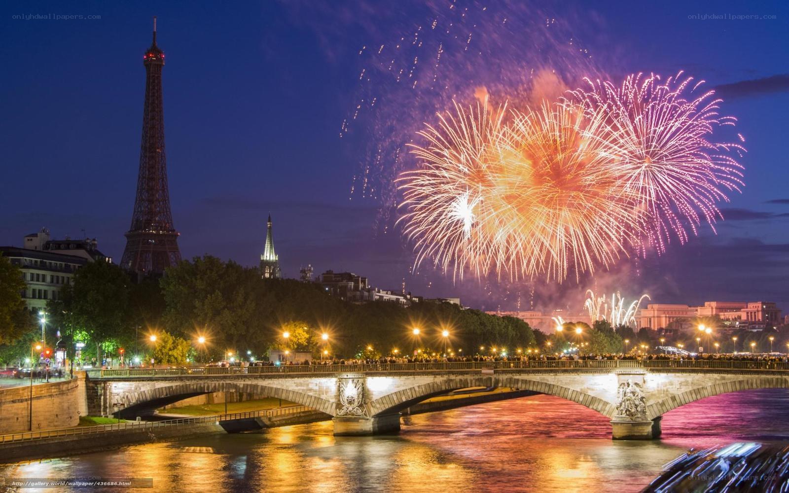 Fireworks over Paris at night