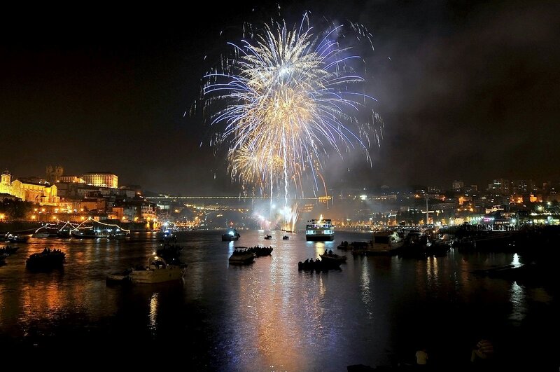 Fireworks over River — Black, Festive