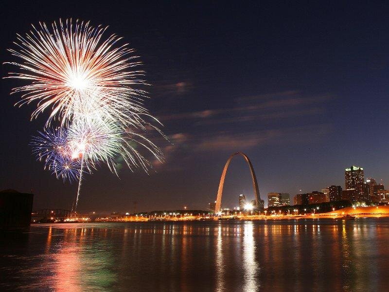 Fireworks over River — Blue, Celebratory