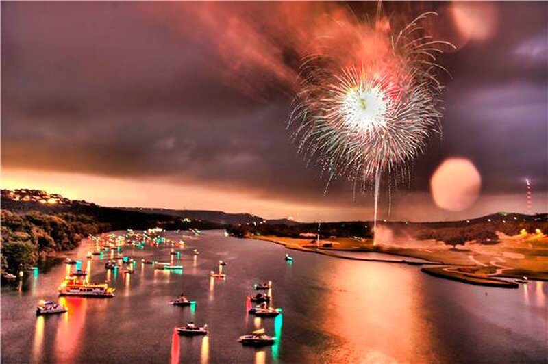 Fireworks over River — Purple