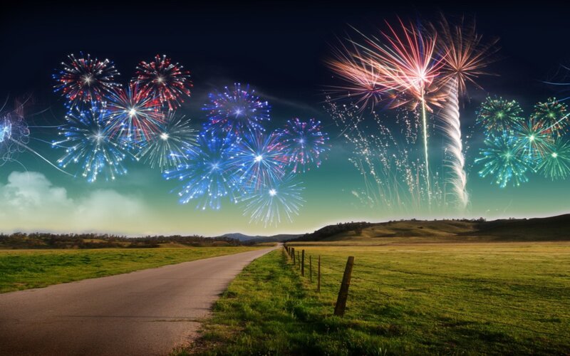 Fireworks over Rural Road — Green