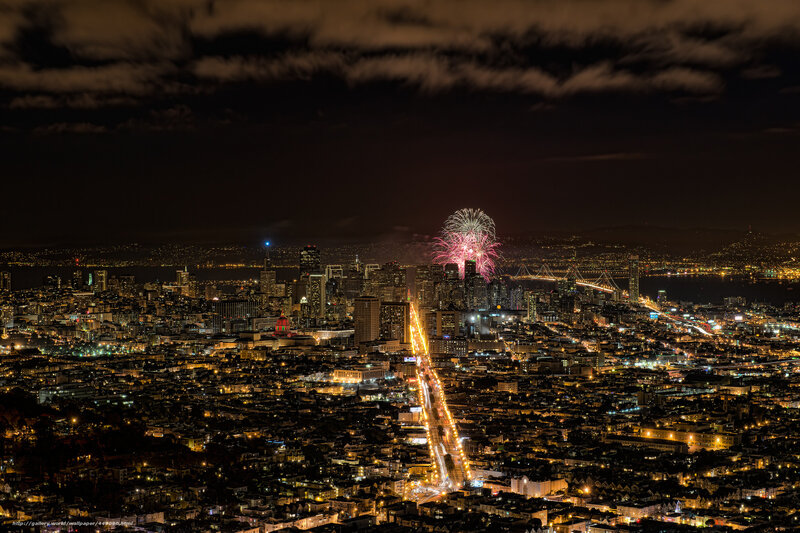 Fireworks over San Francisco at night