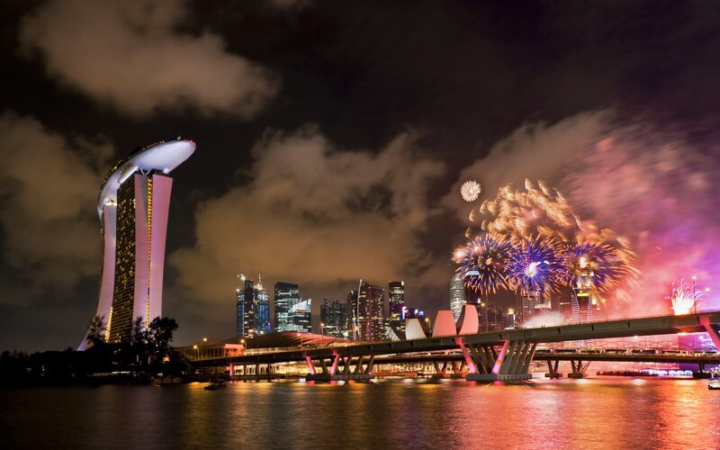 Fireworks over Singapore skyline