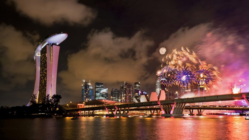Fireworks over Singapore skyline
