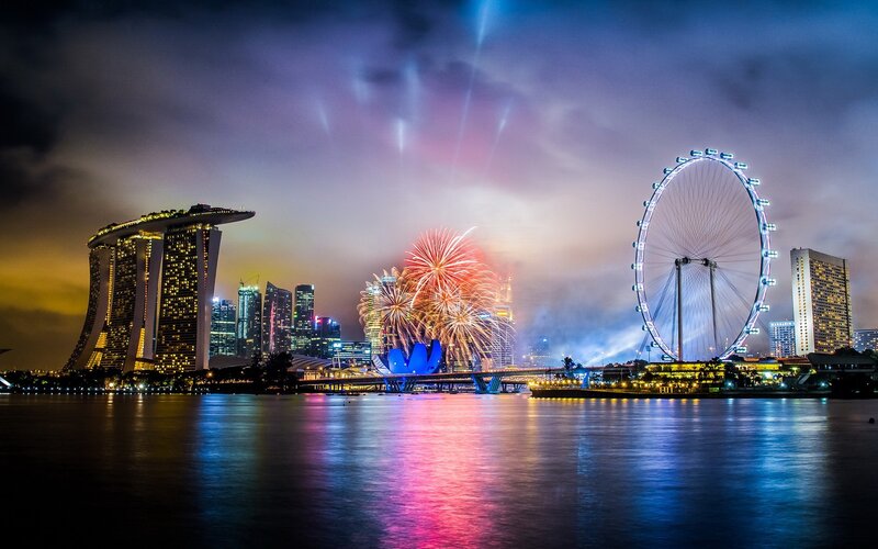 Fireworks over Singapore skyline