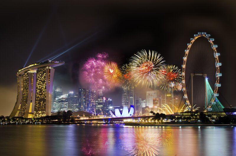 Fireworks over Singapore skyline