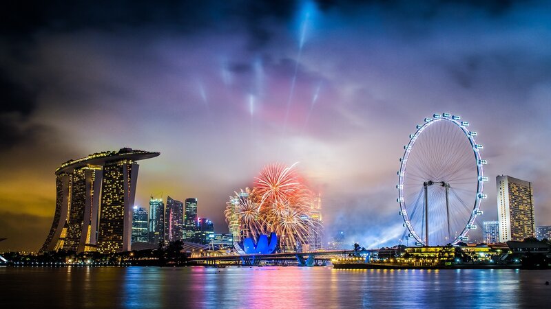 Fireworks over Singapore skyline