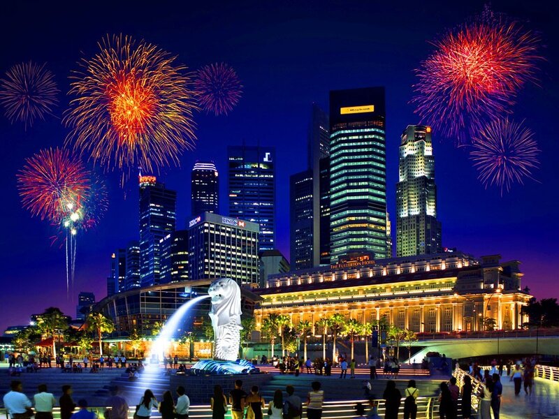 Fireworks over Singapore skyline