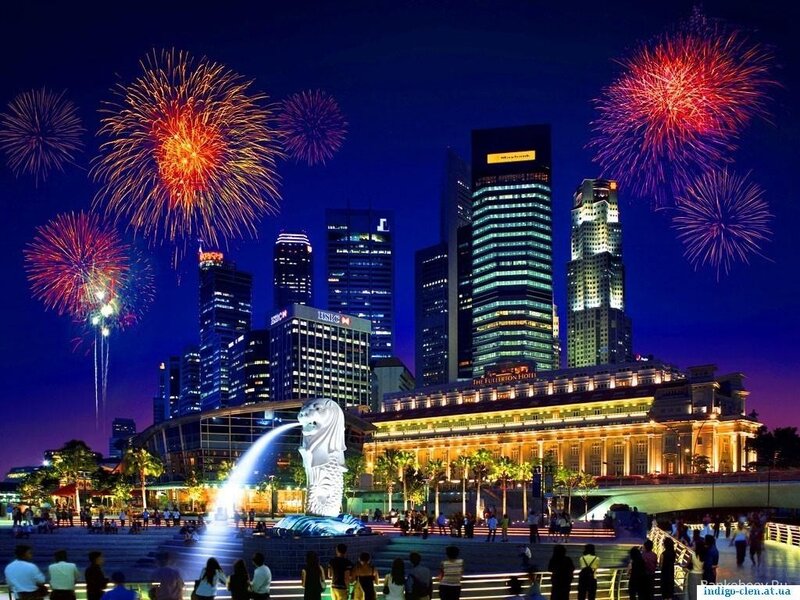 Fireworks over Singapore skyline