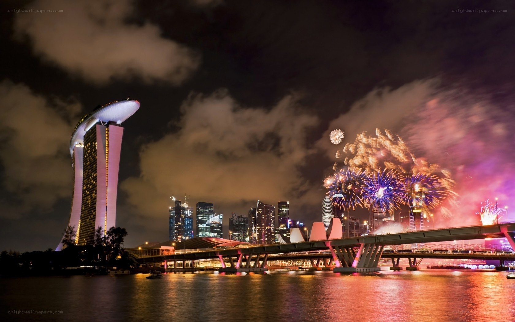 Fireworks over Singapore skyline