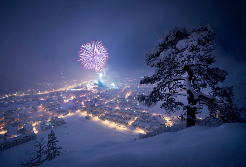 Fireworks over Snowy Town