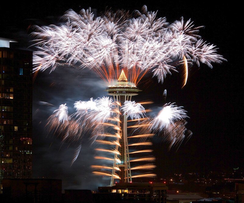 Fireworks over Space Needle