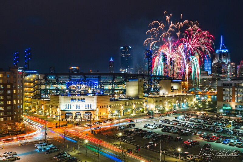 Fireworks over Stadium — Black, Celebratory