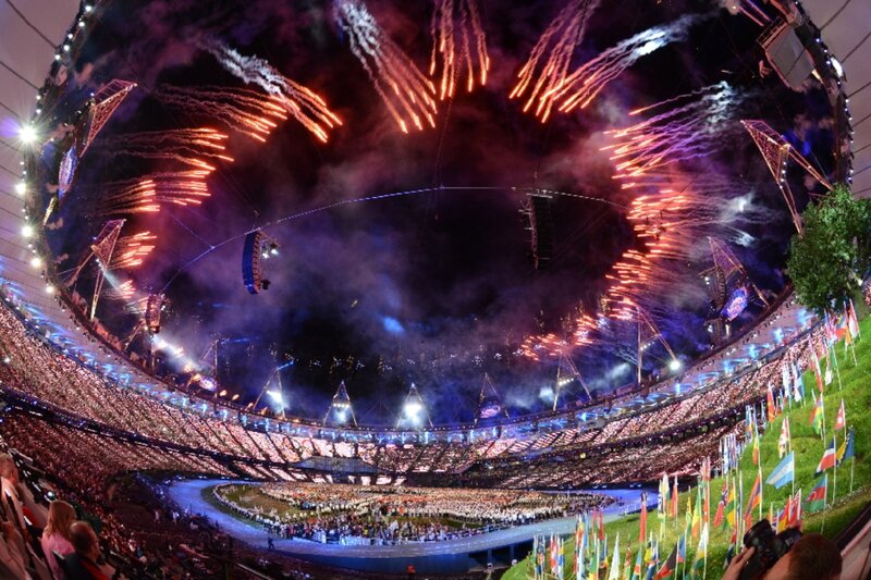 Fireworks over Stadium — Purple, Celebratory