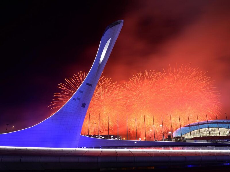 Fireworks over Stadium — Red, Dramatic, Night