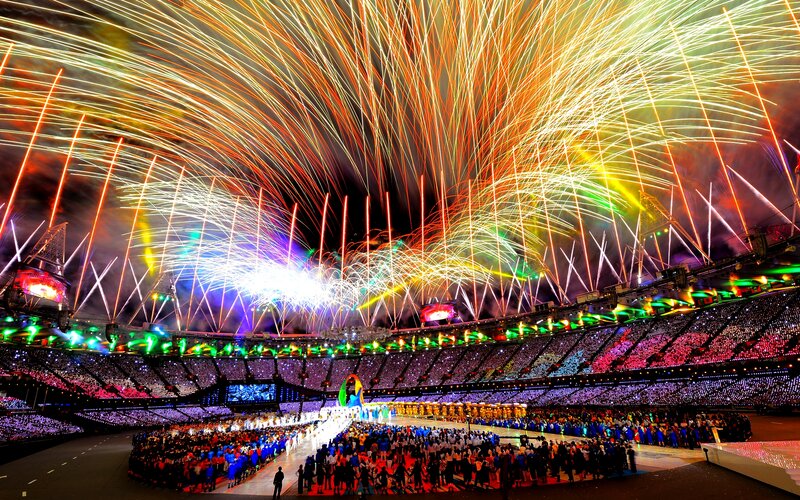 Fireworks over Stadium — Yellow