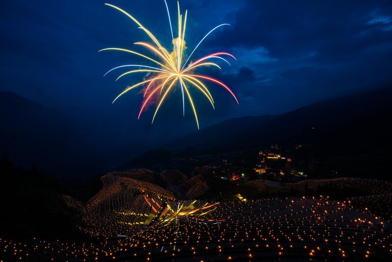 Fireworks over Terraced Fields