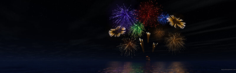 Fireworks over the ocean